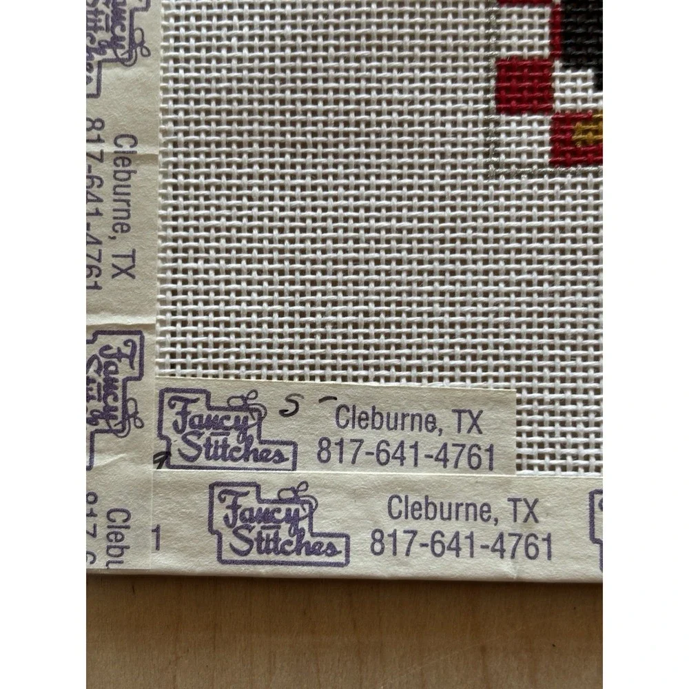 Needlepoint Canvas Handpainted Penguin Red Checkerboard Mini 6 1/2 x 7